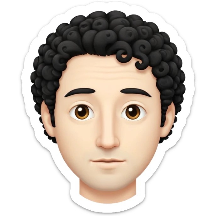 white Guy with curly black hair (not too curly), no facial hair, 40 years old, big nose, oriental eyes sticker