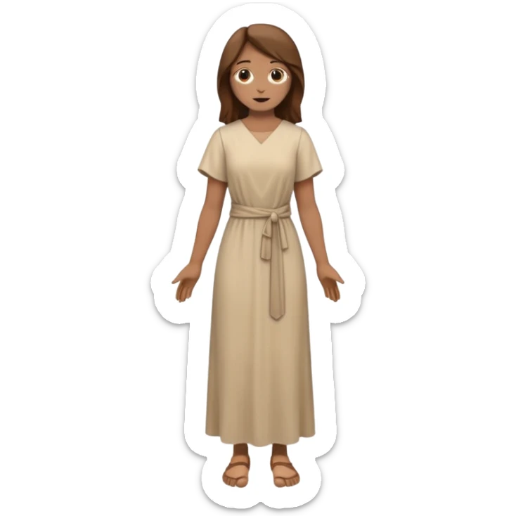 fullbody, head-to-toe, Lazarus's sister, Jesus's friend, with brown hair and beige dress, normal emoji style, different pose sticker