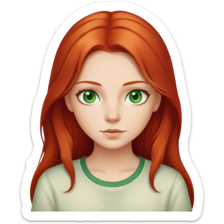 Girl with middle part long red hair and green eyes cream shirt sticker