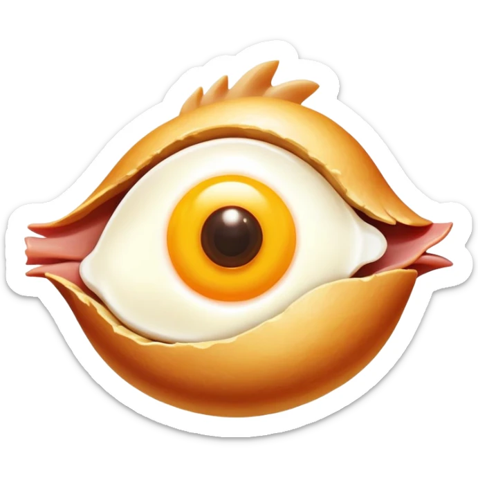 Chicken pieces with liver and egg yolk surrounding a central eye that beams light to patches of skin. The vitamin A-rich foods glow with golden energy that flows through the eye and onto the skin, showing improved vision and skin regeneration. sticker