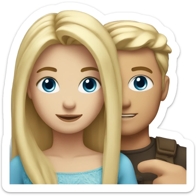 a blond guy with a crop hairstyle and blue eyes and a blonde girl with long hair and blue eyes sticker