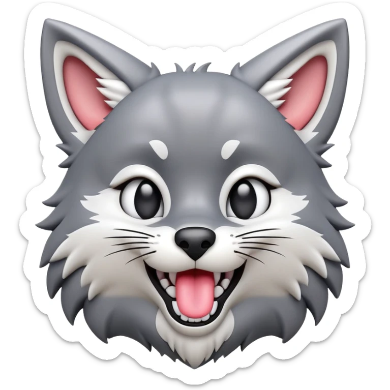 3D-style gray wolf or cat-like character emoji, silly tongue-out goofy reaction, clean and glossy, inspired by TenSquared logo sticker