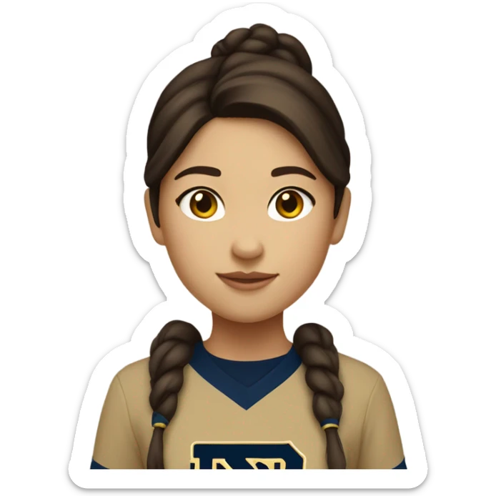 Ling brown haired  fair skinned girl wearing a Notre Dame shirt sticker