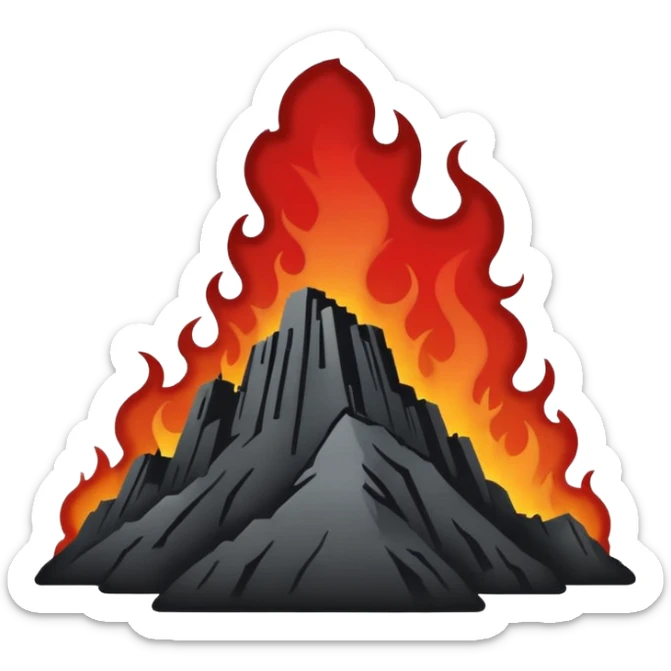 Minimalist emoji-style sticker of a silhouette of the Hollywood hill with ruined “HELLWOOD” sign, smoke and flickering flames in desaturated red

 sticker