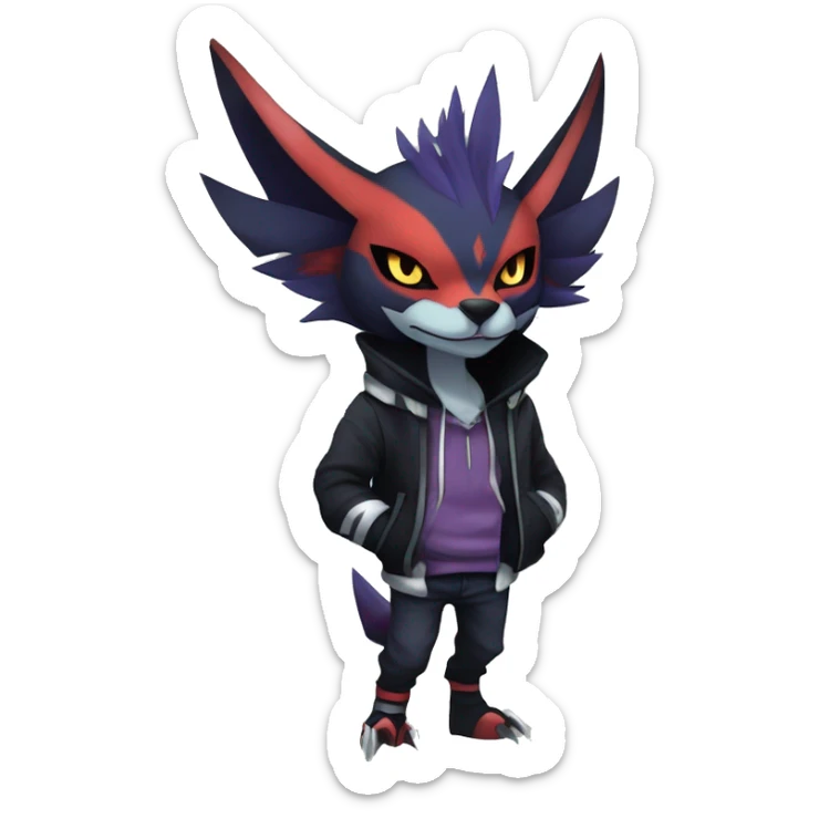 Cool Anthro Dark Absol-Noivern-Quilava-Litten-Pokémon with edgy stripes hoodie spiked collar punk Full Body sticker