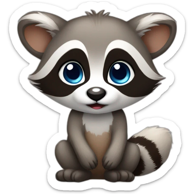 a baby raccoon with brown eyes  and with a blue heart in his hands sticker