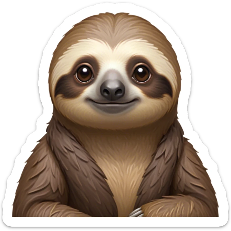 Cinematic Noble Sloth Portrait Emoji, Poised and serene, with a leisurely, gentle build and calm, wise eyes adorned with soft, textured fur, Simplified yet sharp and sophisticated features, highly detailed, glowing with a soft, tranquil glow, high shine, intelligent and unhurried, stylized with an air of relaxed authority, focused and composed, soft glowing outline, capturing the essence of a watchful and confident guardian that appears ready to slowly emerge from the screen with effortless grace! sticker