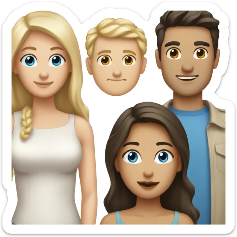 white couple, men with dark hair and brown eyes, woman with light hair and blue eyes sticker