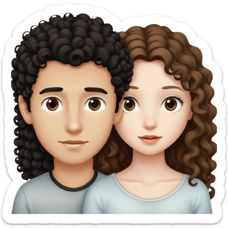 long light brown hair girl with pale skin and boy with black curly hair and tanned skin looking at each other sticker