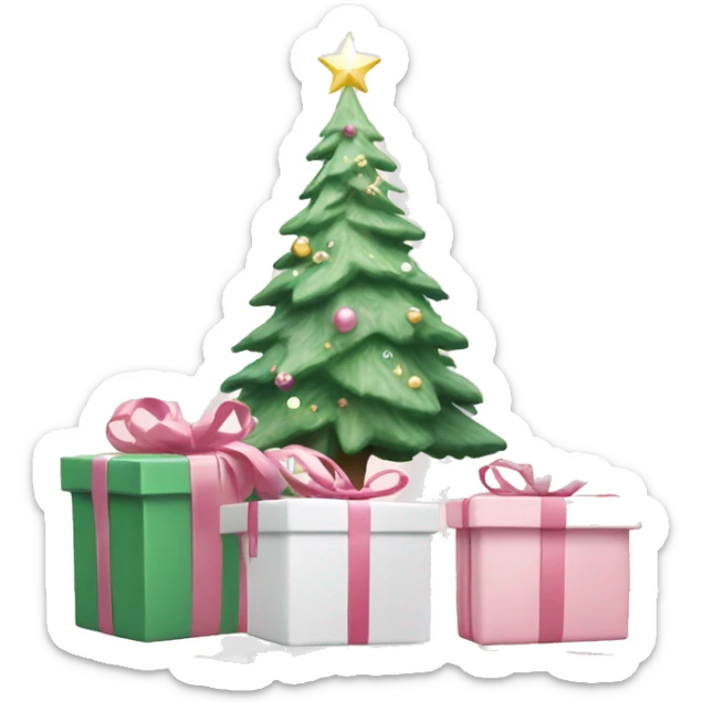 Light pink Christmas gifts under a white Christmas tree  sticker
