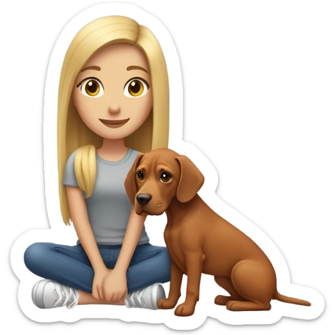 A girl with blonde hair with her vizla/ridgeback dog sticker