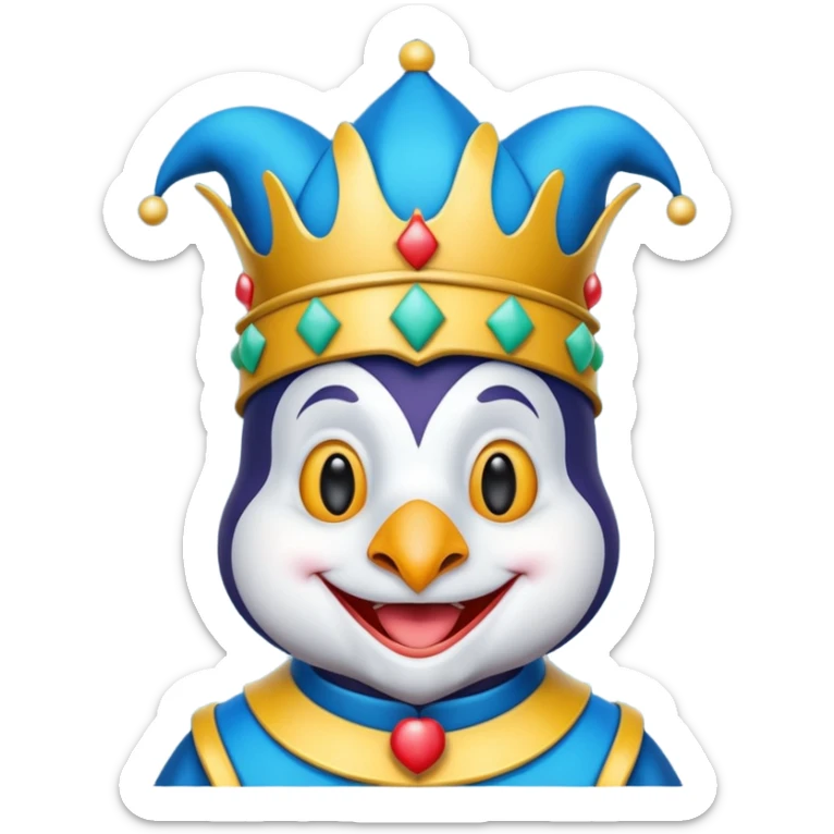 crazy colorful puppy penguin jolly joker, medieval, vintage, court jester, mac os icon, blue color sticker