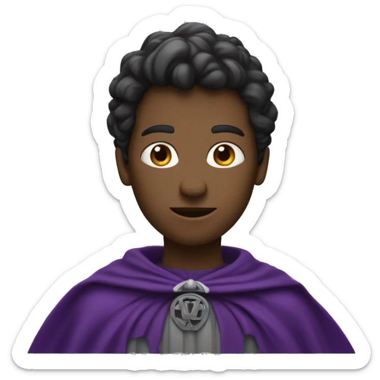 Un personnage héroïque avec à la place du visage, du noir griffé et une cape violette sticker