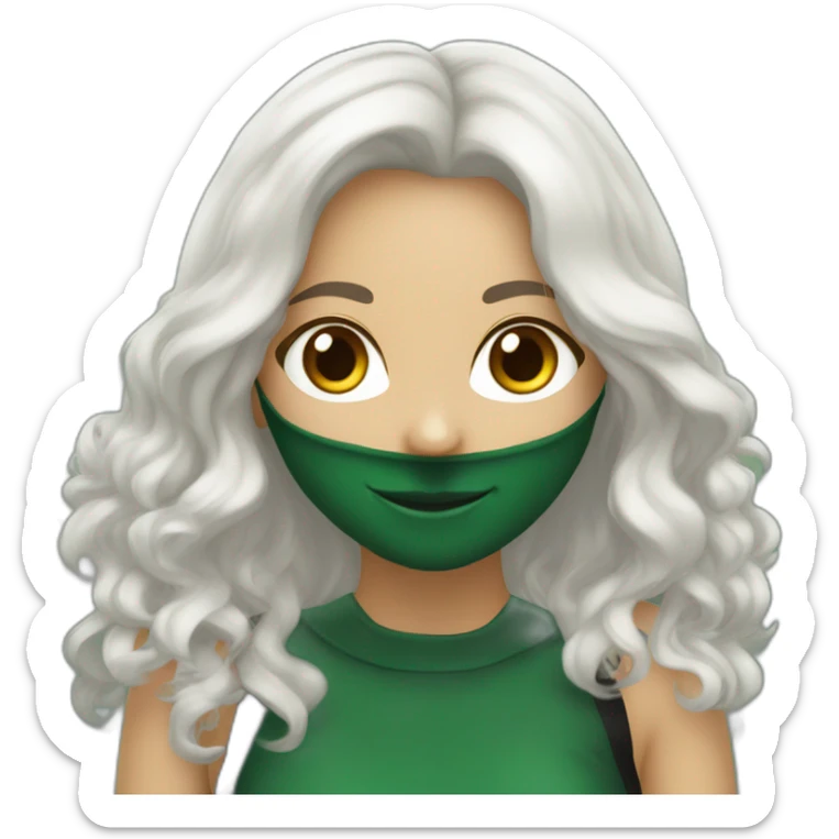 Emoji chica de tez blanca, slytherin con el pelo negro y largo, ojos cafes y sonriendo sticker