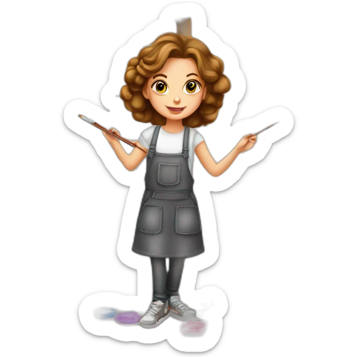 fille artiste peintre, pinceaux, tubes de peinture avec un air perdu sticker