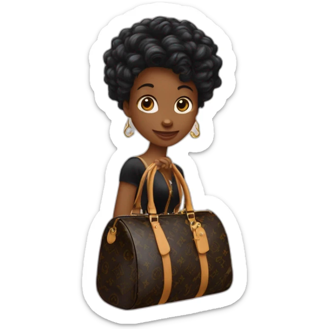 Une sirène noire au cheveux dorés sur un hippocampe avec un sac luis vuitton sticker