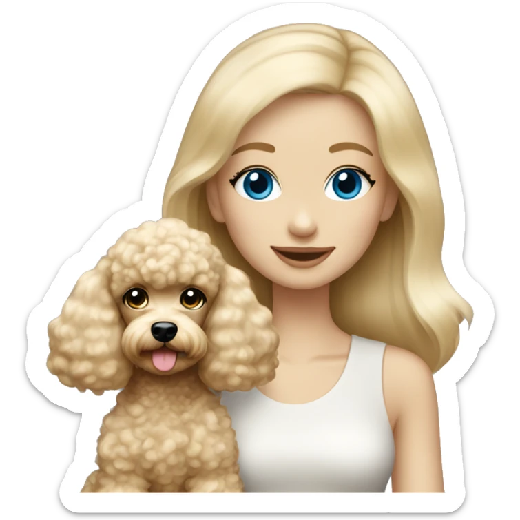 blond girl straight hair blue eyes with cream colored puppy poodle  sticker