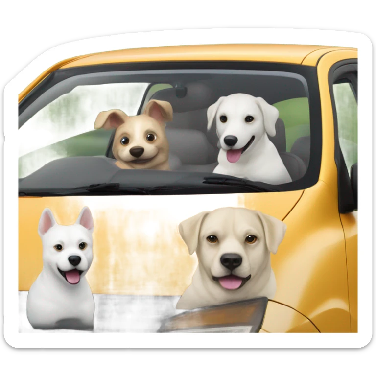 6 dogs in a Prius sticking their heads out of the window with a bald man in his 50’s who likes adventure driving the car sticker