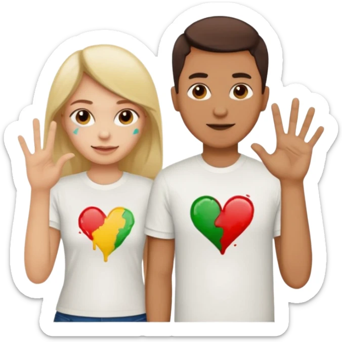 man has a shirt that says i love to finger paint and the womans shirt says am paint sticker