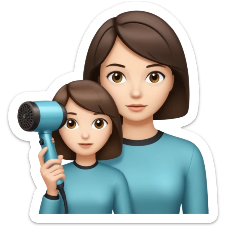 brunette bob girl hair stylist holding a brown hair dryer sticker