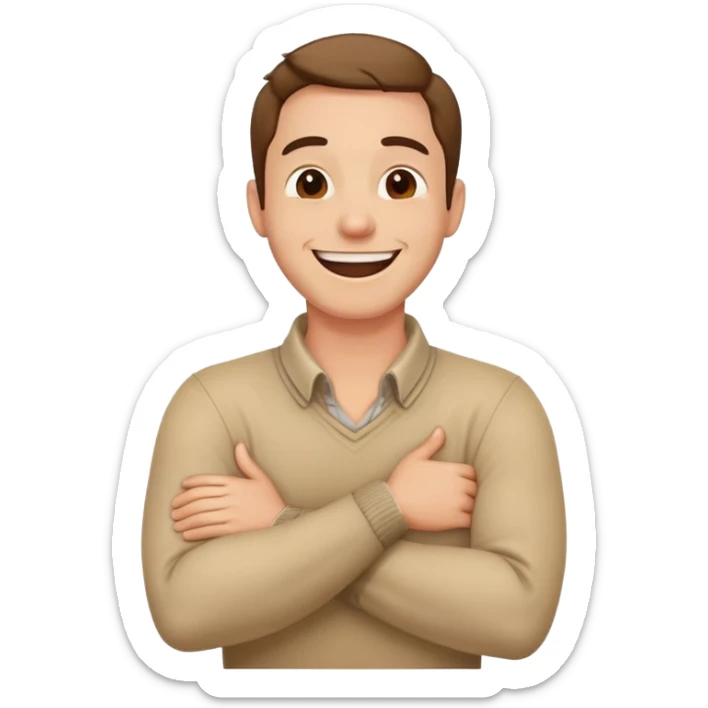 Guy holding his neck with his arms crossed in front of his neck laughing sticker