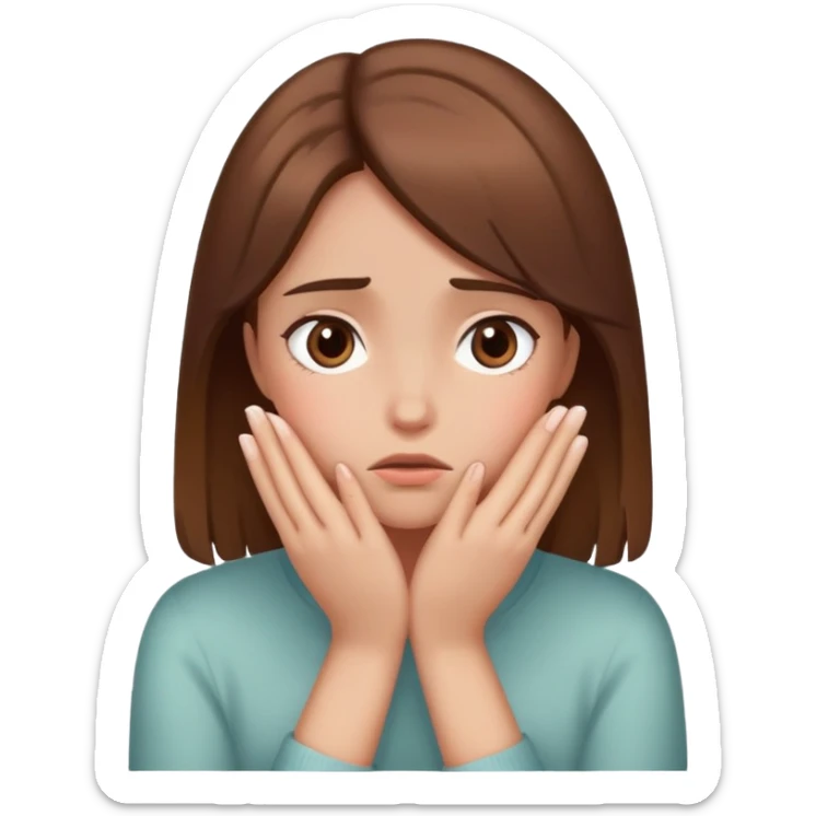  girl ashamed of herself of hiding face in hands with brown hair sticker