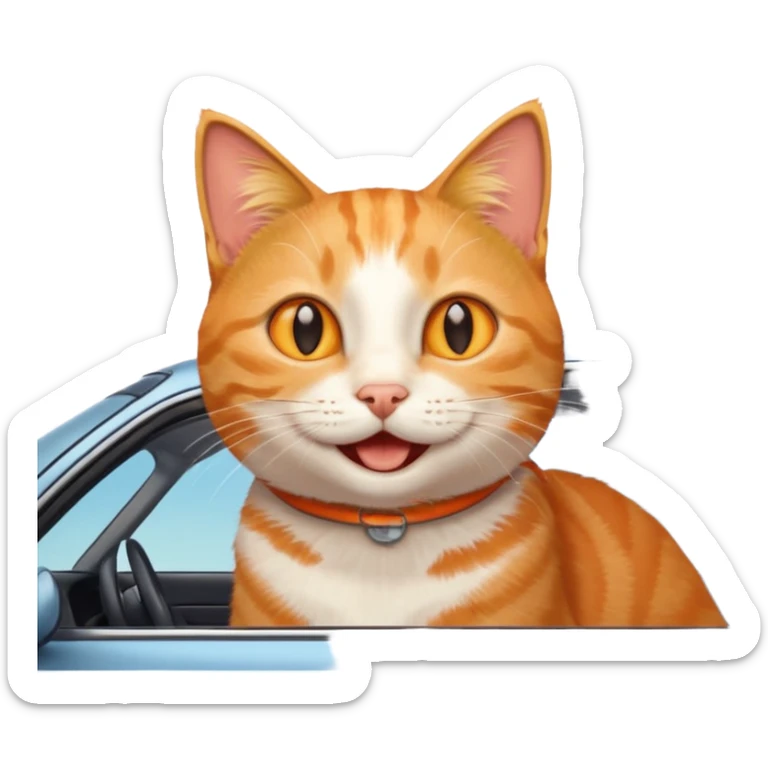 cat with head out of sunroof in a car, emoji style sticker