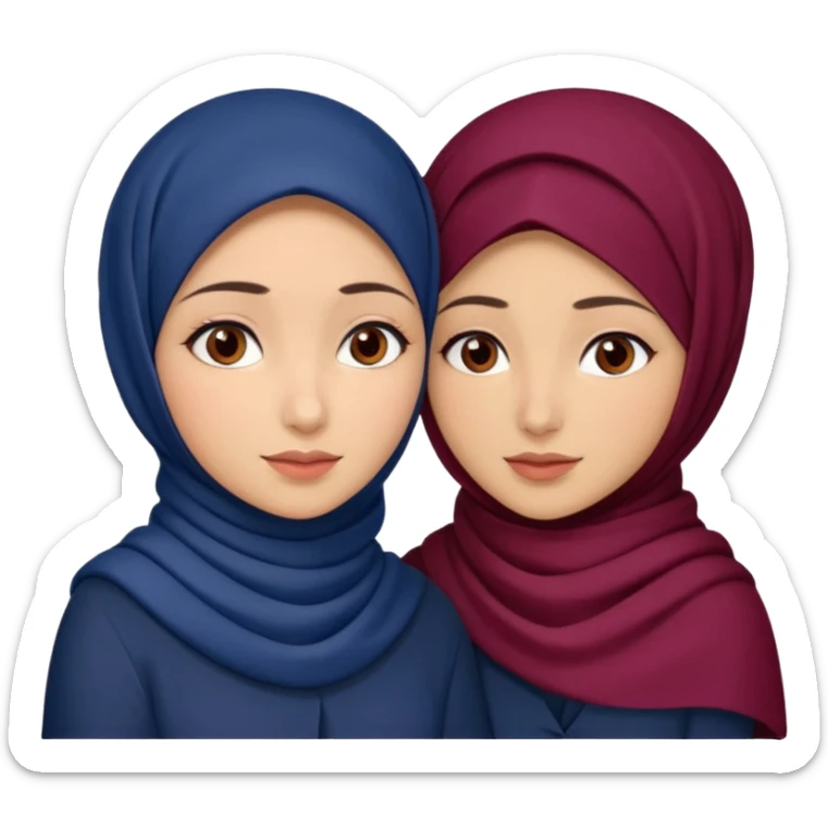 Two Turkish beautiful finish Konya girls brown eyes with hijab dark blue and burgundy and hugs  sticker