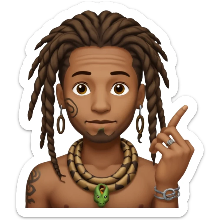 Black man with dreads and snake tattoo on forehead with index finger under his nose  sticker