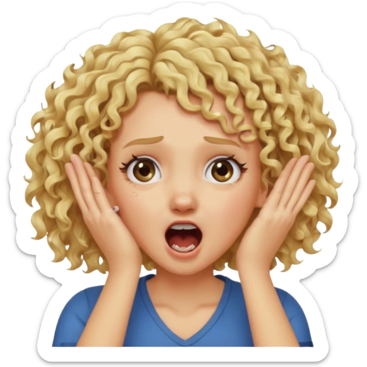 Emoji di ragazza bionda riccia che urla e mette una mano in faccia verso la fronte sticker