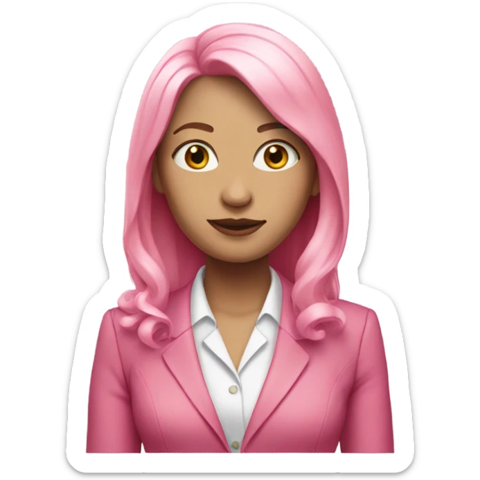 secretary-like WHITE skin women with loose long pink hair in pink suit sticker