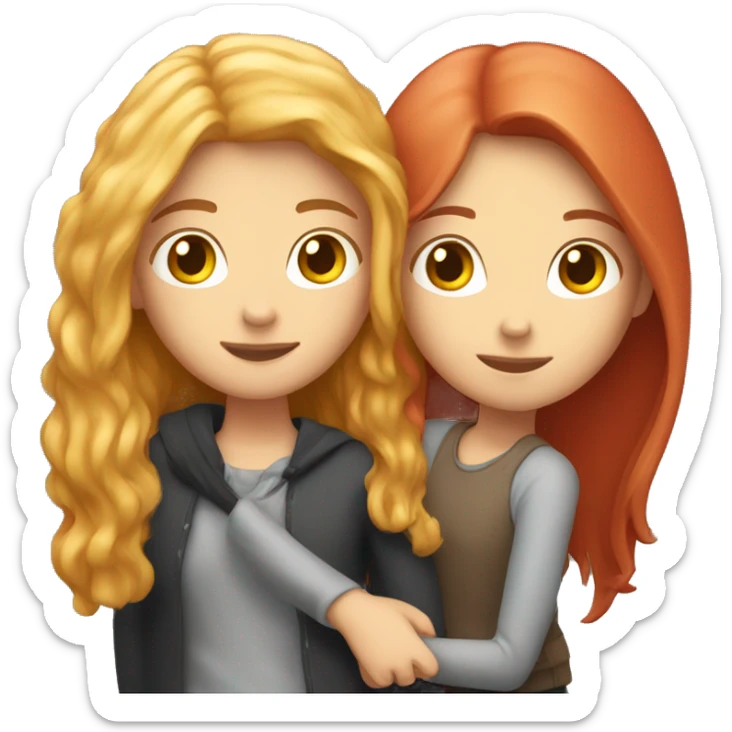 Long red hair girl hugging her tall blonde friend sticker