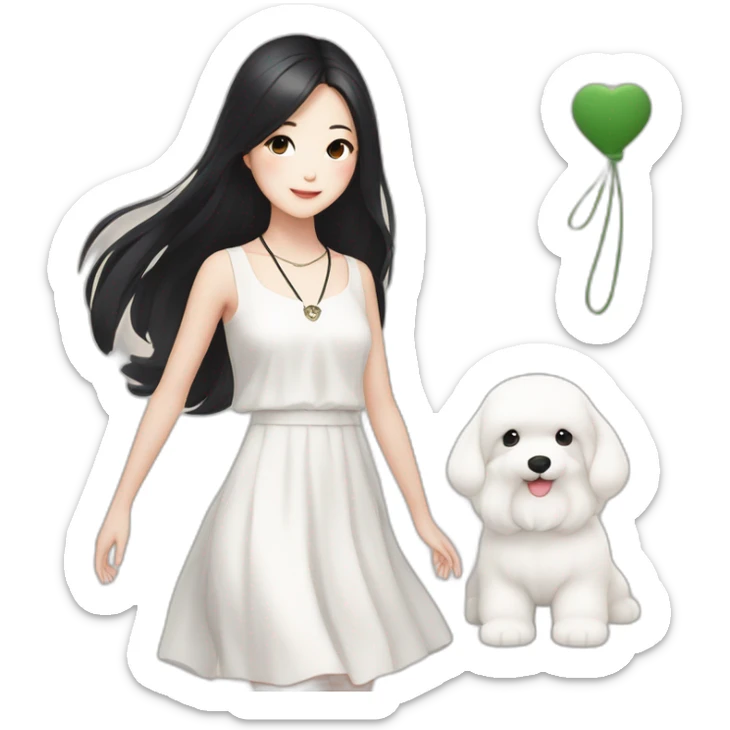 cute-singaporean-chinesegirl-in-muji-white-dress-with-long-black-hair-and-van-cleef-clover-necklace sticker