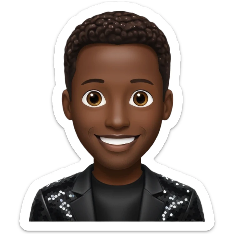 Shawn Stockman from Boyz II Men with dark brown hair, black sequin outfit sticker