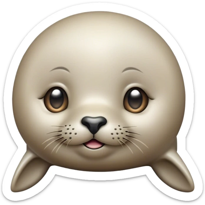 Cinematic Cute Seal Portrait Emoji, Head tilted playfully and inquisitively, with a shiny, smooth body accented by a subtle blush and round, sparkling eyes, Simplified yet irresistibly adorable features, highly detailed, glowing with a warm, friendly aquatic glow, high shine, affectionate and lively, stylized with a touch of endearing charm, soft glowing outline, capturing the essence of a mischievous marine friend that feels like it could pop out of the screen into your arms! sticker