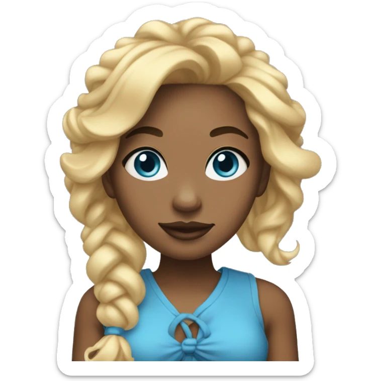 american black girl, with blue eyes and tied up blonde hair, waving sticker