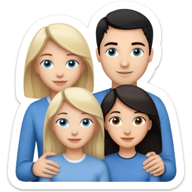 Blond woman with blue eyes on left. And a Man with black hair and grey eyecolor in the middle. And a blank woman with brown hair and grey eyes on the right. Holding each other  sticker