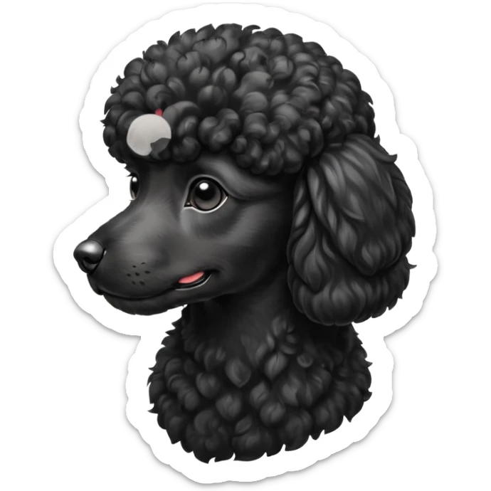 A high-resolution digital illustration of a black poodle in a clean, semi-realistic style. The poodle is shown facing sideways head tilted  sticker
