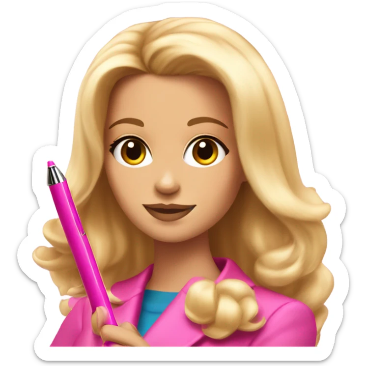 elle woods with brown hair holding pink pen  sticker