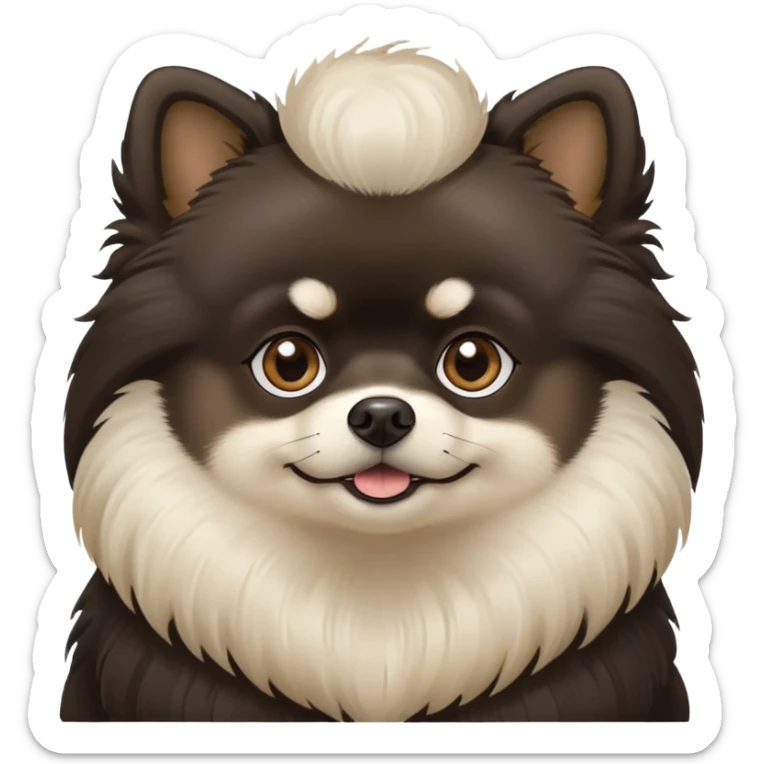 A black Pomeranian with a white chin/beard and light brown tufts in his ears and light brown eyebrows sticker