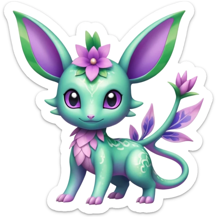 Shiny Exotic Cute Adorable Majestic Ethereal Sparkly Flygon-Espeon-Meganium-Shaymin-Hybrid-Creature with pattern-markings sticker