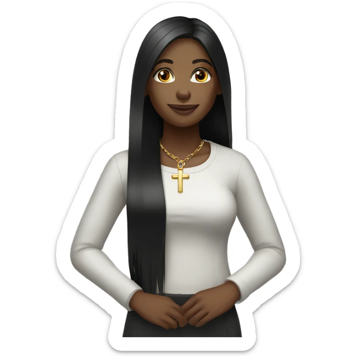 christian black female long straight hair with cross necklace  sticker