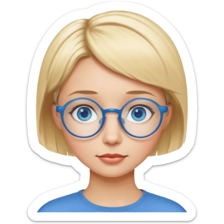 woman with short blonde haire, blue eyes and blue round glasses sticker