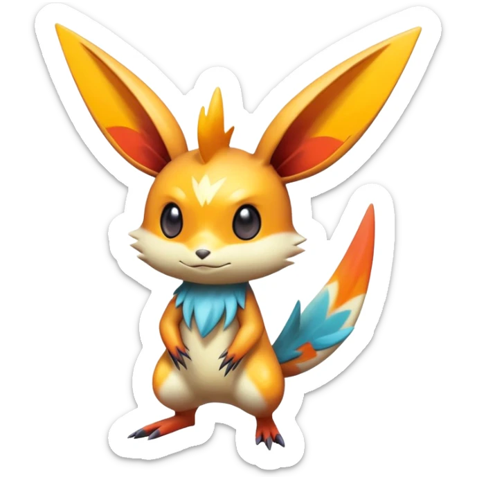 Colorful Shiny Exotic Victini-Salandit-Minccino-Emolga-Fakémon-hybrid-creature (full body)  sticker