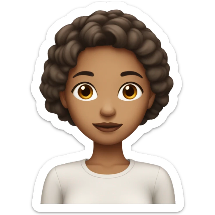 Light skin girl with dark brown hair doing a facial sticker