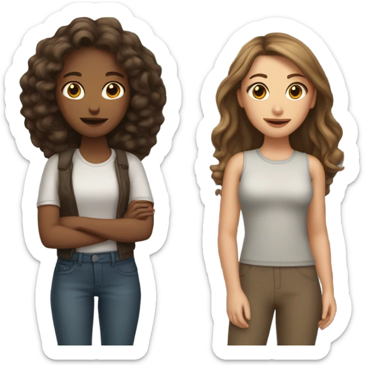 dark brown wavy hair girl with light brown straight hair standing on a street  sticker