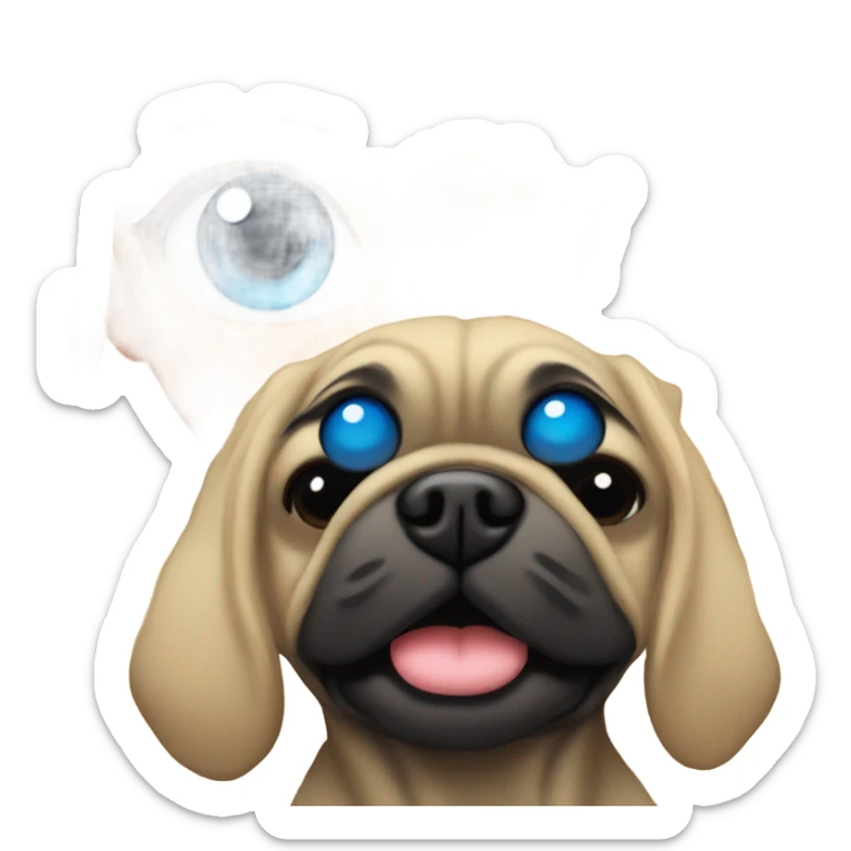 Girl with wavy blonde hair and blue eyes kissing a black pug sticker