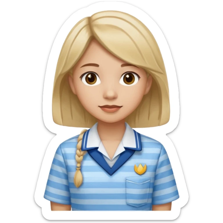 seorang perempuan berambut panjang namun tdk panjang sekali, memakai baju batik sekolah biru muda bermotif garis garis biru muda sticker