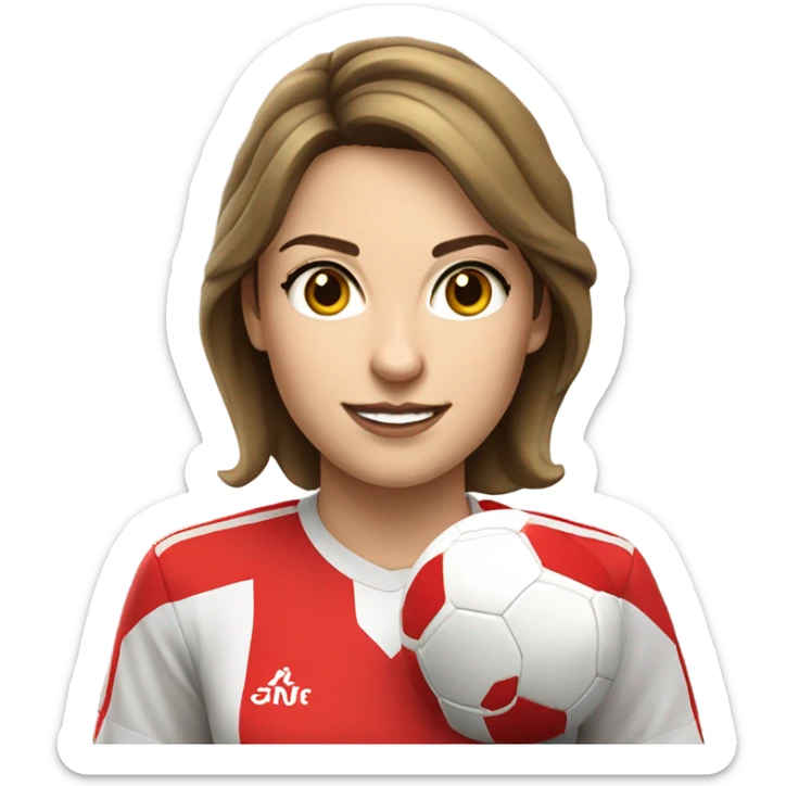 Pretty white woman wearing an Arsenal jersey with short brown hair kicking a soccer ball sticker