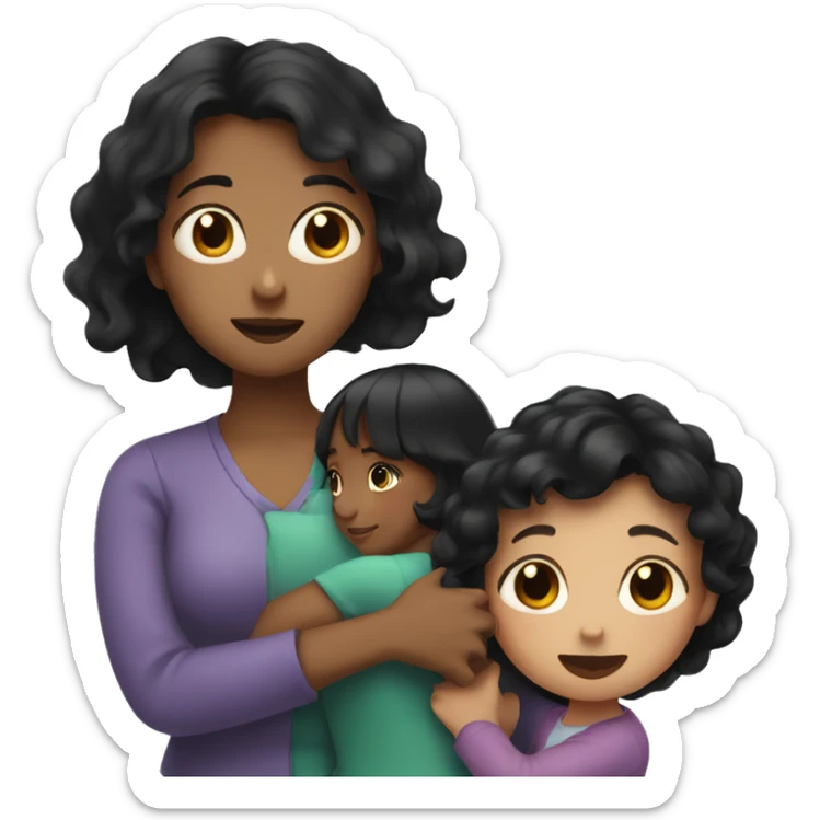 hug mother with short black hair and daughter with long brown hair sticker